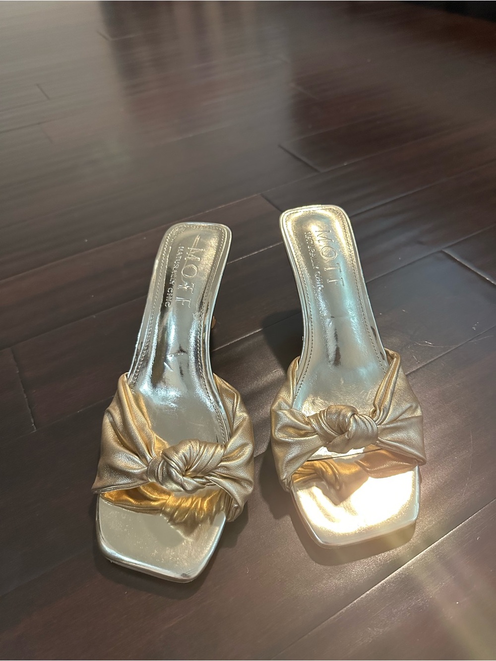 Shein Metallic Gold Knot Slide Mules